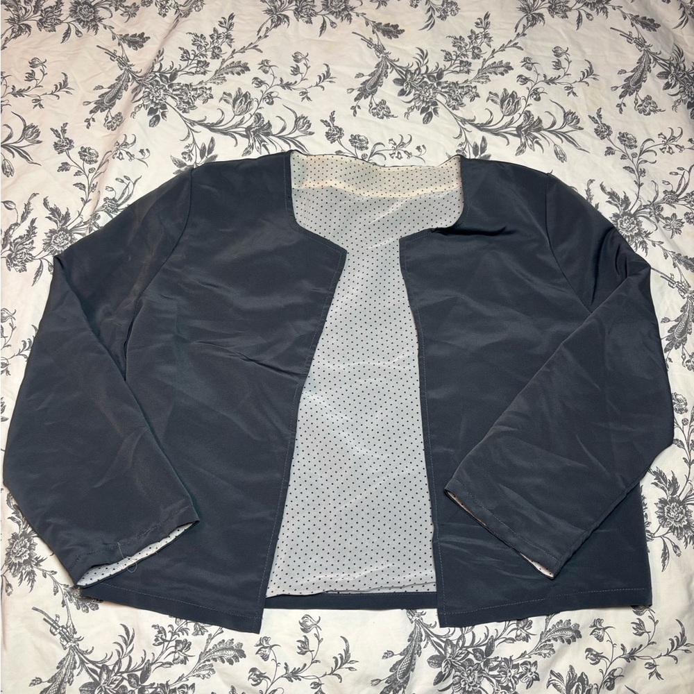 Reversible Polka Dot Lightweight Jacket Open Front Blazer XS